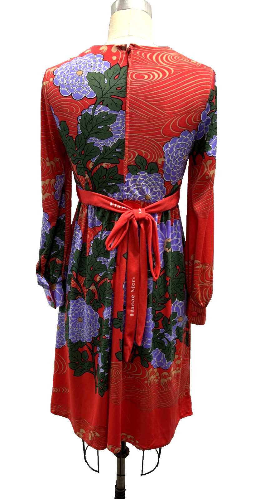 Vintage 60/70’s Hanae Mori Ban- Lon Dress Vivid–Red w/ Asian print – 8