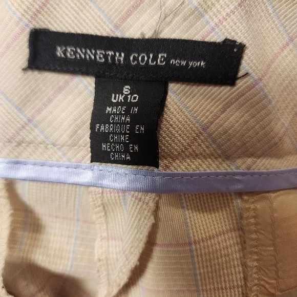 VTG Y2K Kenneth Cole New York Beige Cream Plaid Capris Cropped Pants Size 8 EUC