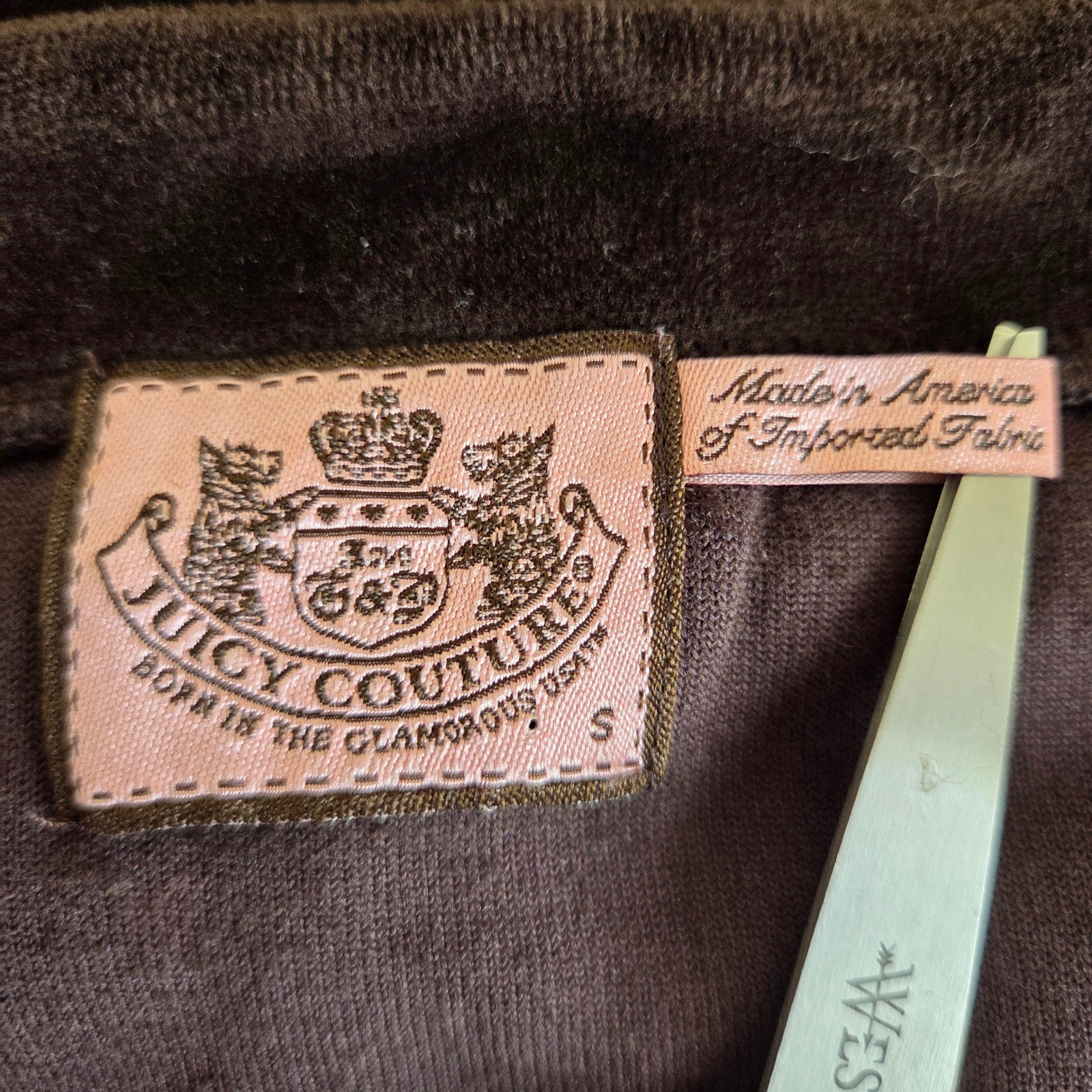 Juicy Couture Vintage Y2K Velour Babydoll Dress Brown Gold Crest Button Small