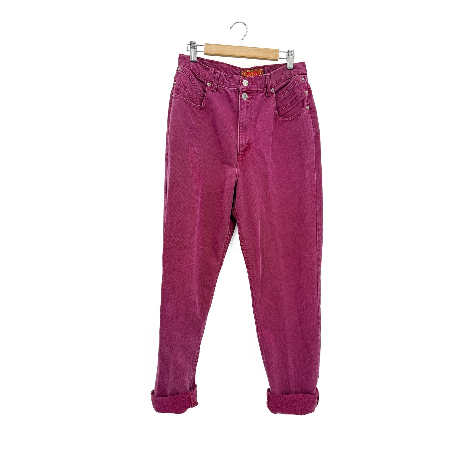 Bonjour Jeans Pants Women 12 Burgundy High Rise Tapered Leg Vintage 90s Denim