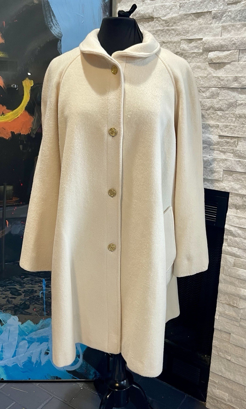 Vintage Herman Kay Wool Swing Coat Ivory White Size 16 Mary Tyler Moore Jackie O