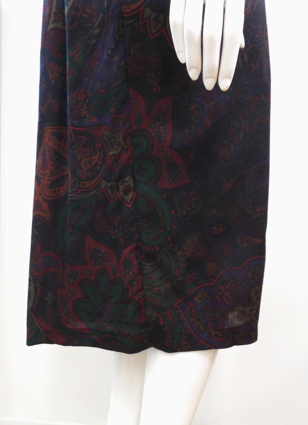 Vintage 1980s KENZO Paisley Wool Dress French Cuffs Pussybow Pockets Sakowitz