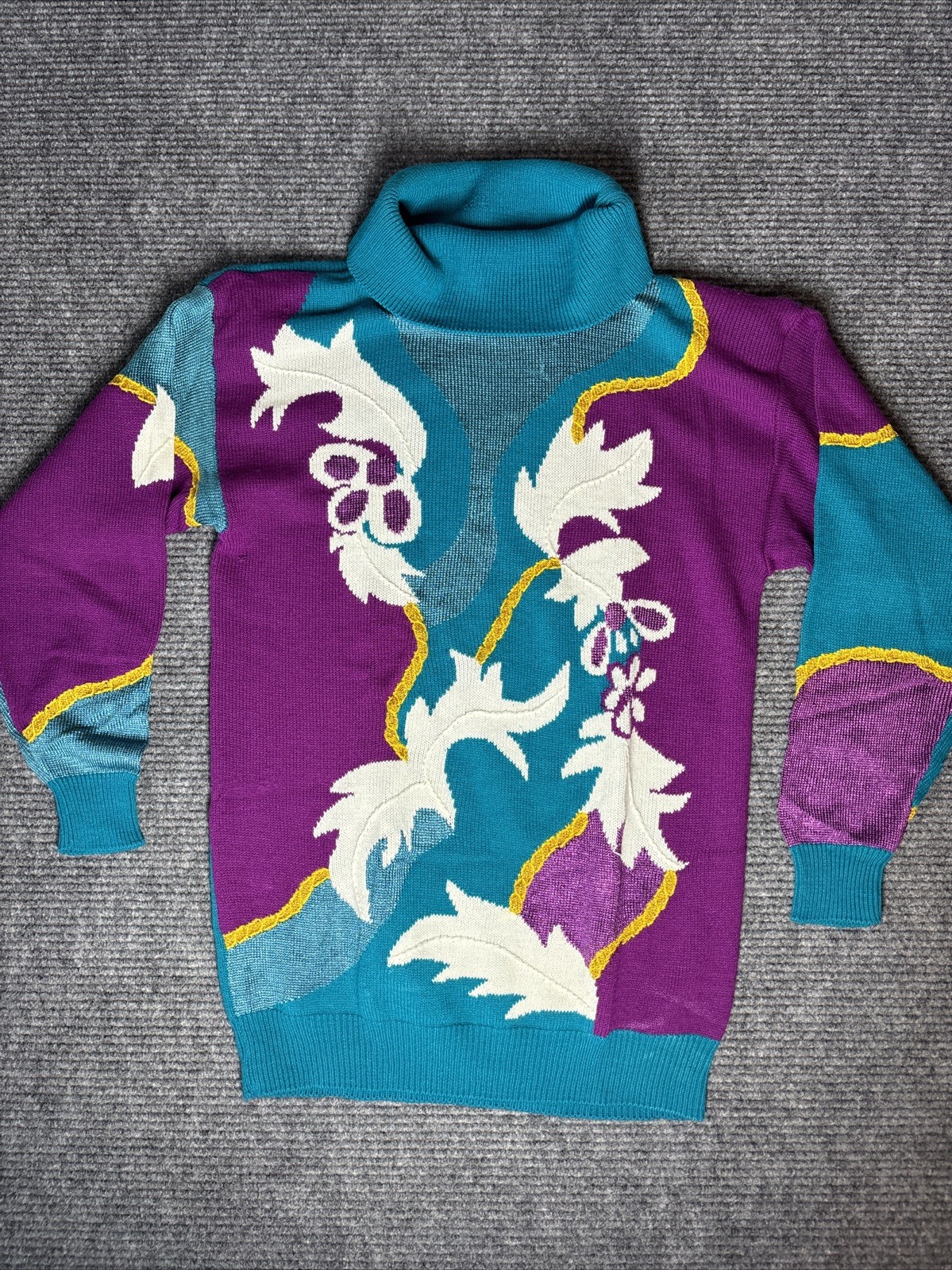 Vintage 80’s Women’s Tunic Sweater Abstract Exotic Turquoise Pyke Limited Large