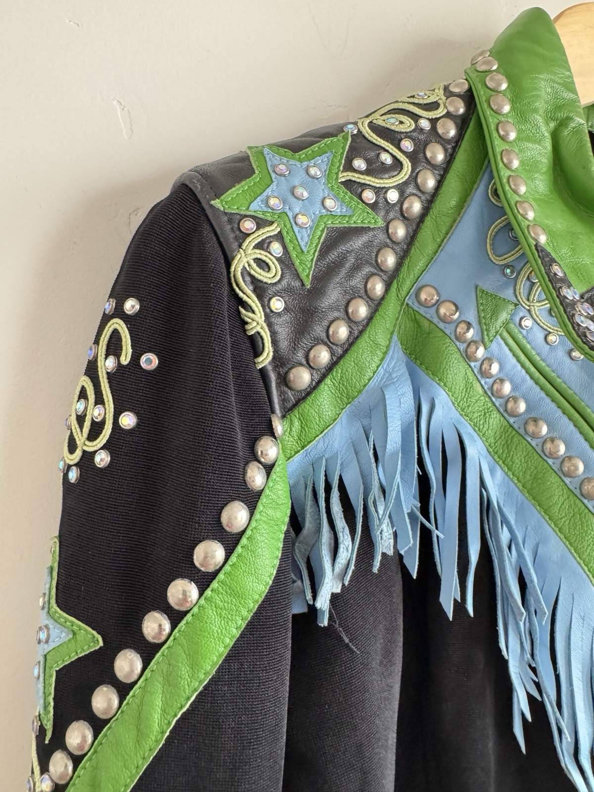 Vintage Custom Western Rodeo Queen Fringe Leather Studded Show Jacket M