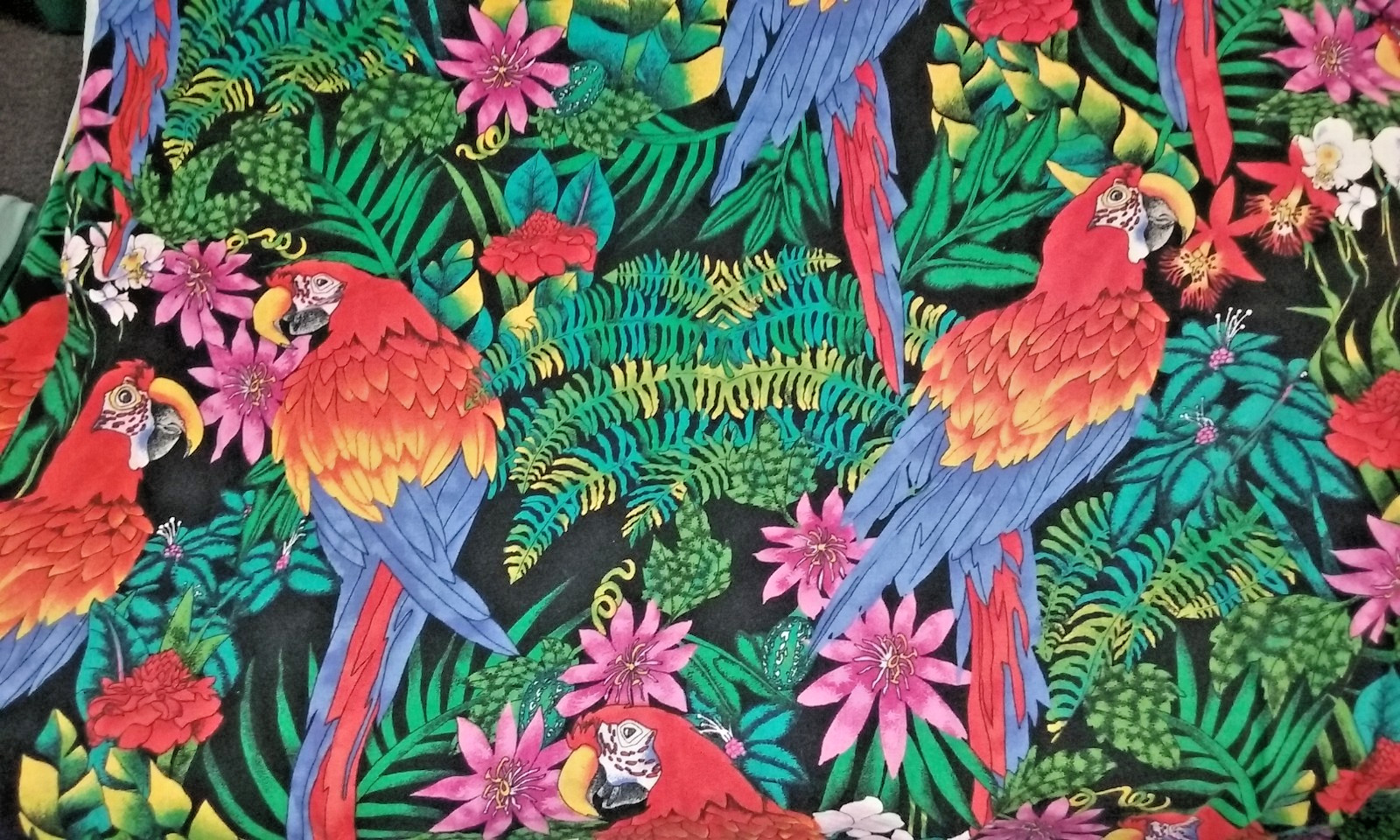 vintage Homemade Parrots Tropical House Mumu Dress w Zipper & Pockets Size XXL