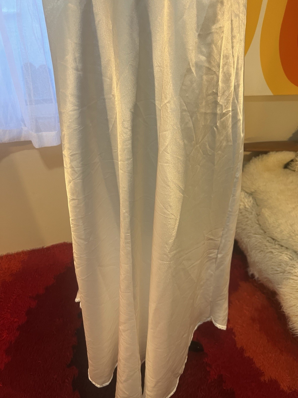 Vtg Farr West Style Faye Shiny Satin Nightgown Maxi Dress Medium White USA Made