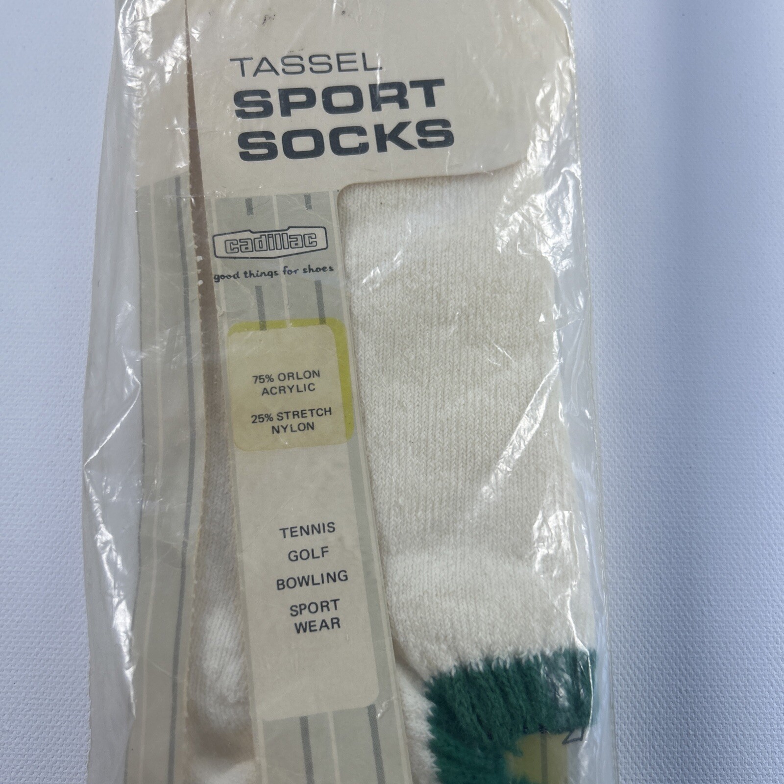 VTG Socks Cadillac 90’s Sport Green Pom Low Cut Ankle Acrylic Orlon Blend 9-11.