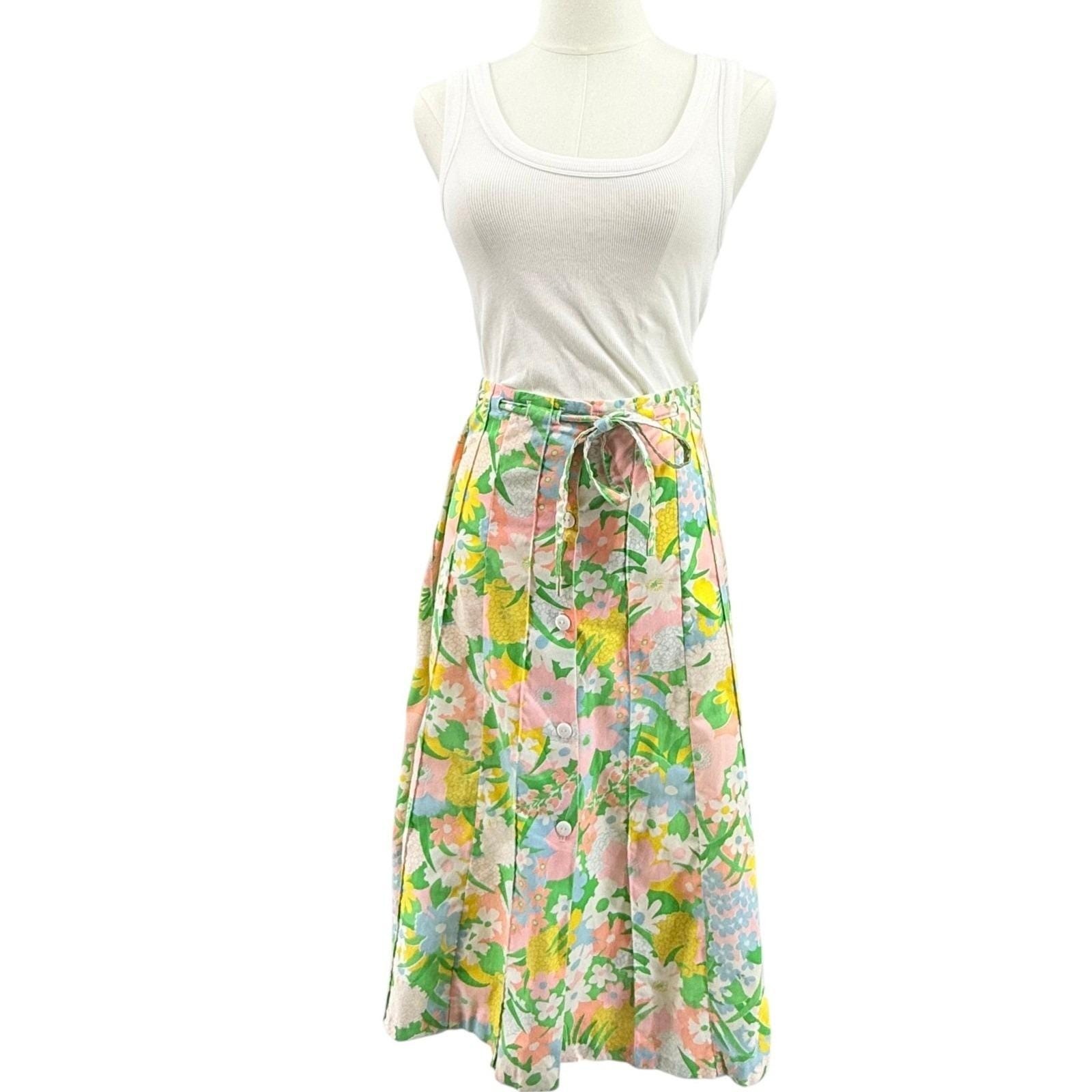 Vintage 70s 80s Mr Hank Womens Floral Midi Skirt Cottagecore Prairie Medium 30″