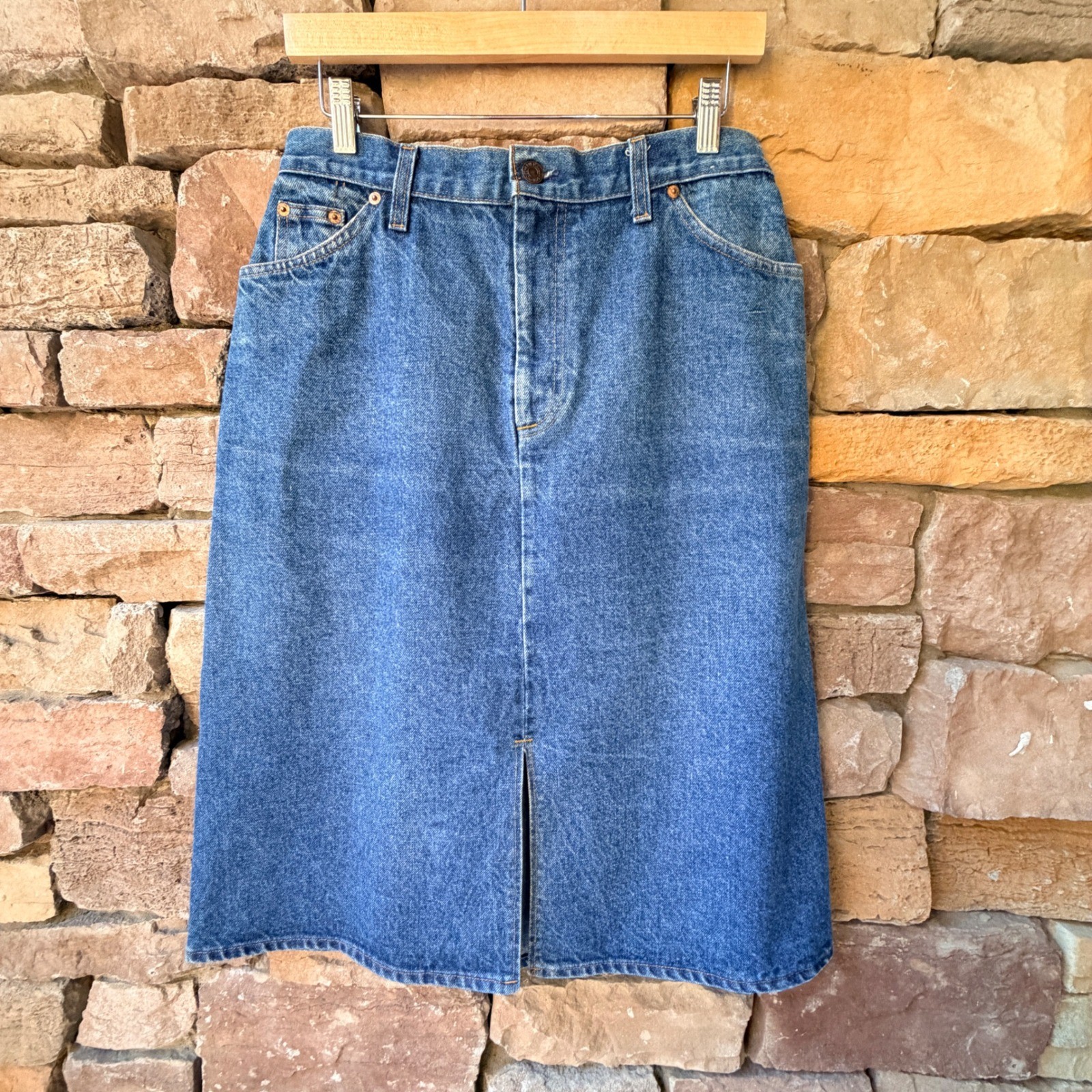 VTG Orange Tab USA Levi Strauss 15 Women’s Denim A-Line Midi Skirt Button Fly