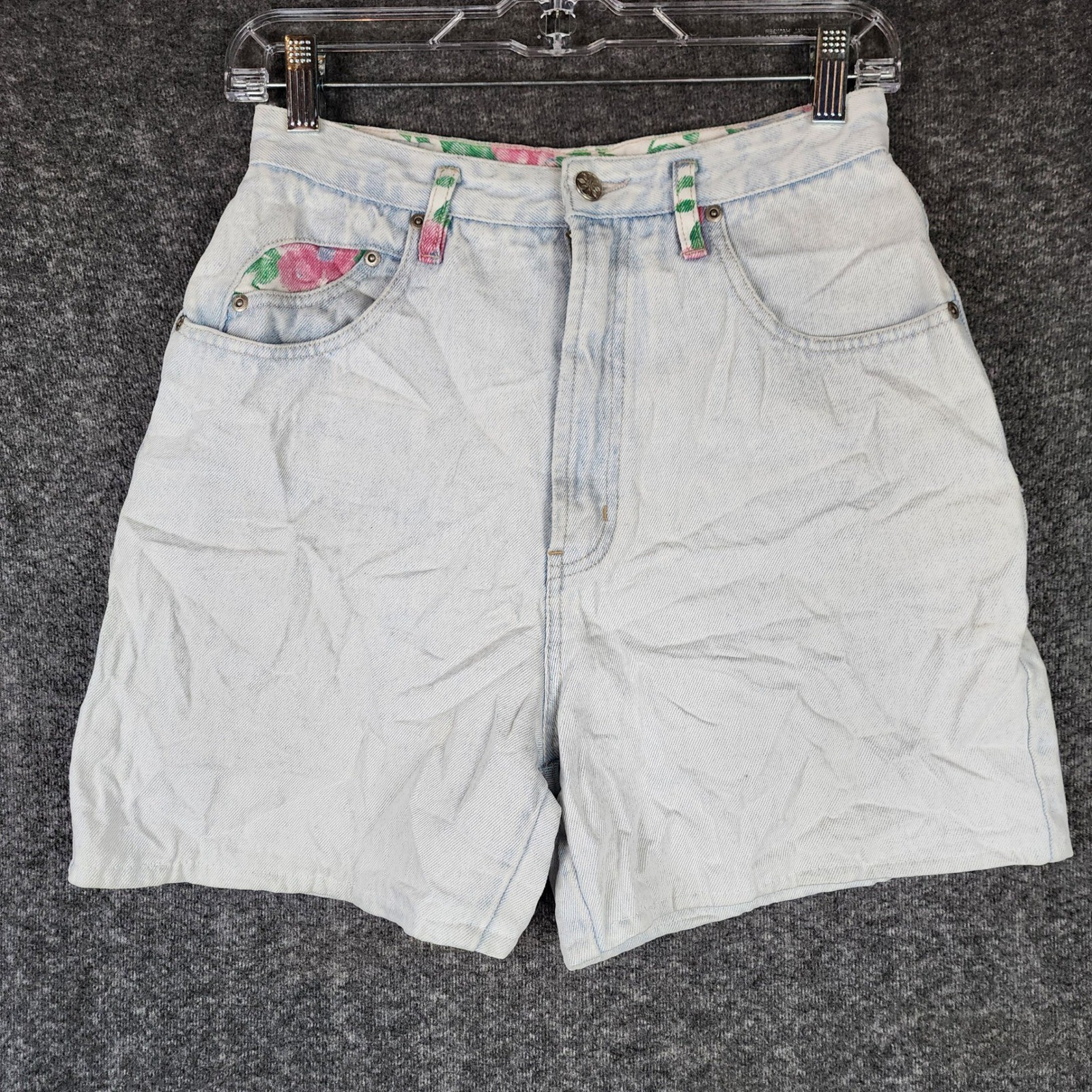 Nuovo Denim Shorts Women 9 Light Blue Acid Wash Floral High Rise Vintage 90s