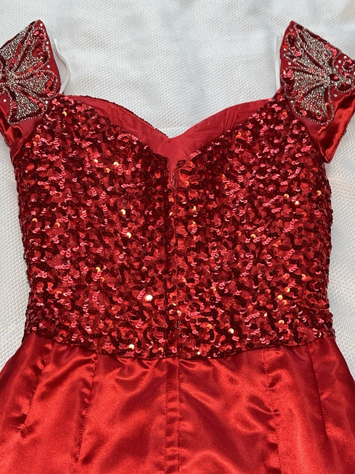 Vintage 80s Mike Benet Red Beaded Sequined Satin Formal Holiday Party Dress Sz 8
