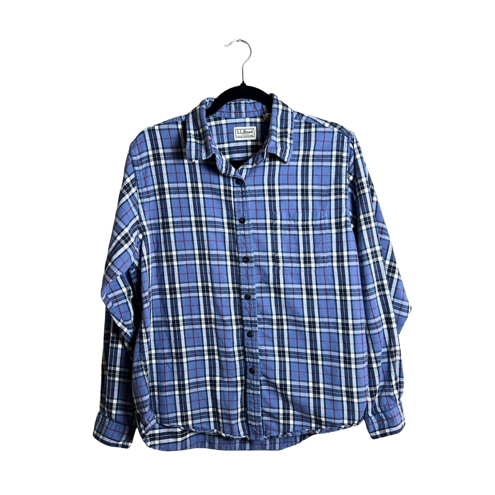 Vintage L.L. Bean Flannel Shirt Women’s L Periwinkle Blue Plaid