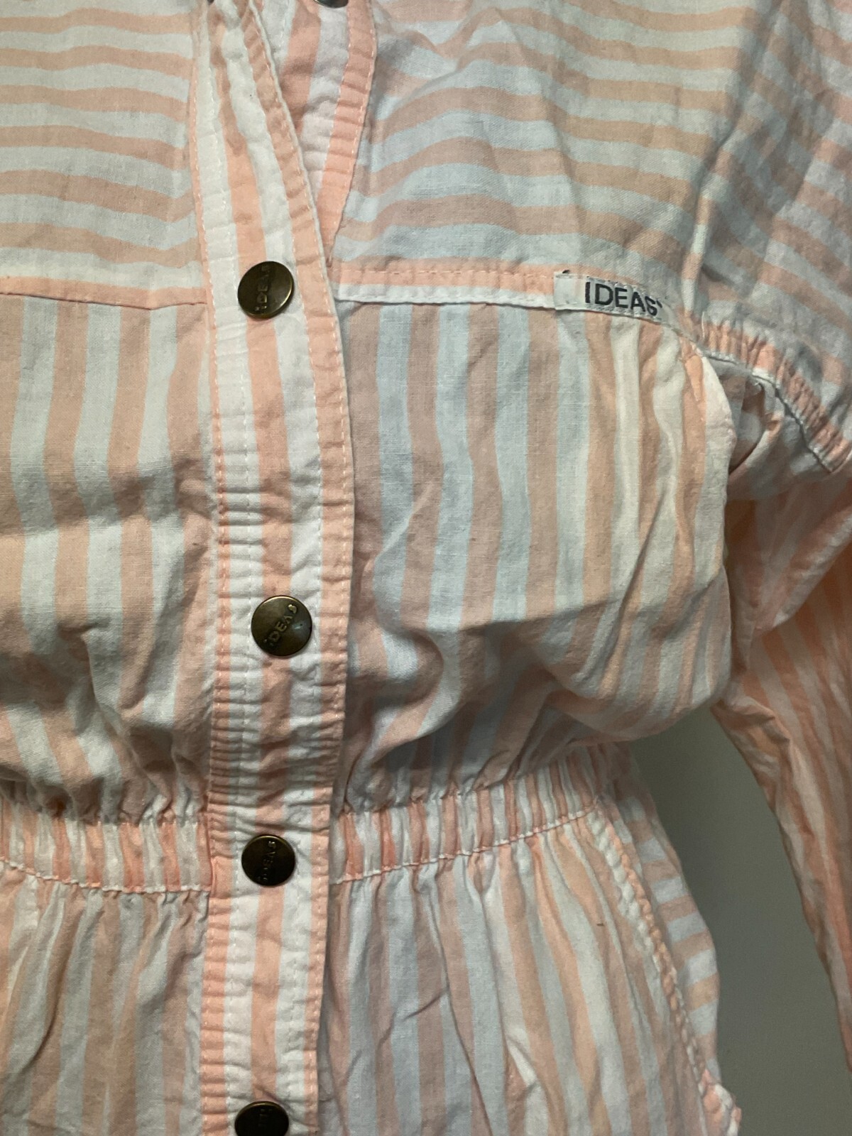 1980s Pink and White Striped Pop Collar Dress with Pockets by Ideas Size Medium