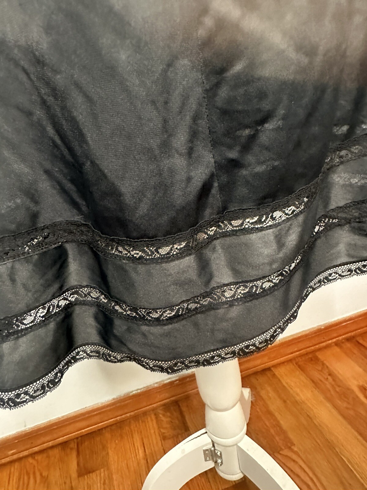 Vtg Black Half Slip Small Nylon JC Penney 3 Tiered Lace 26 long