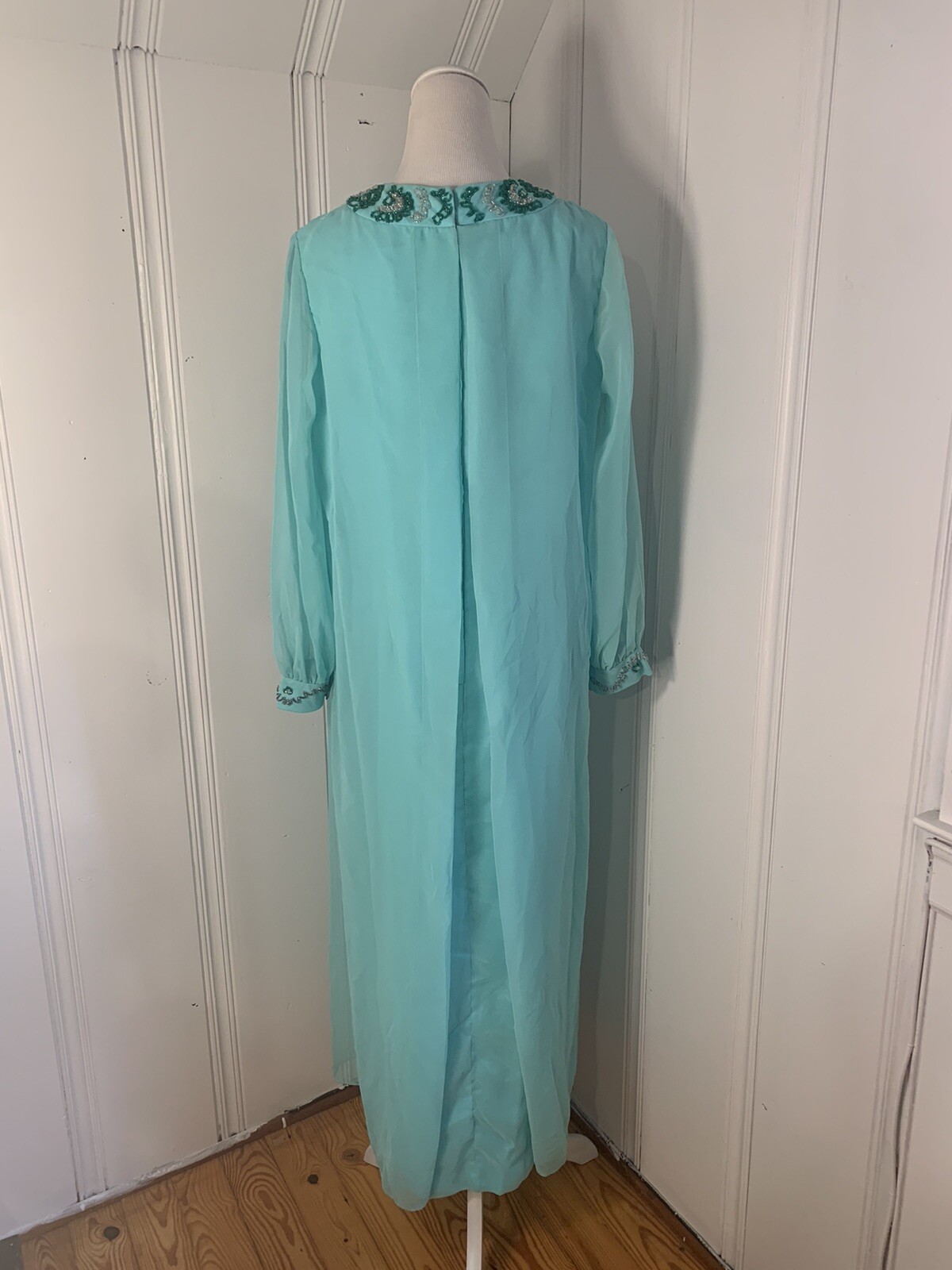 Vintage 1960S Gown It’s An Elgin Dress Teal Beaded Long Boho Chic Retro