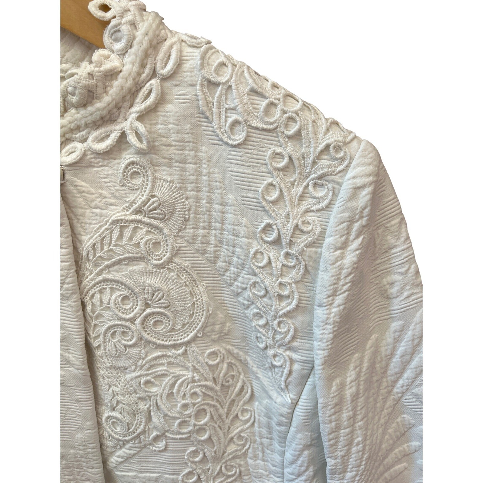 Vintage 1960s White Quilted Trapunto Soutache Long Coat Regencycore Romantic
