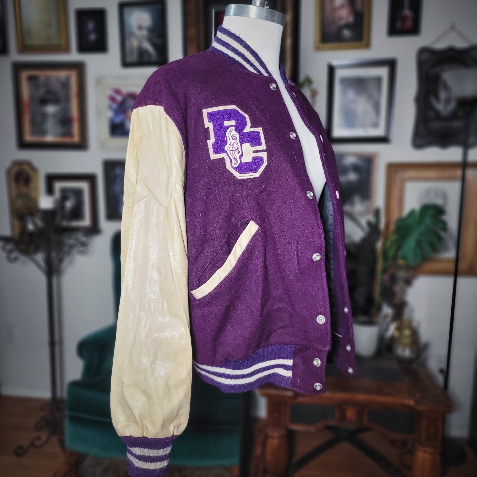 Vintage 90s Butwin Varsity Jacket Purple Leather Macy’s Parade Womens Large
