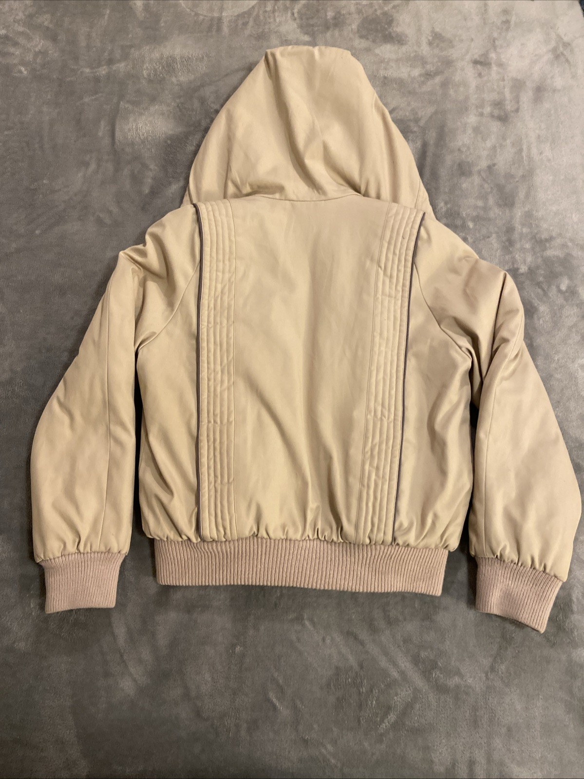 Vintage Retro Mod Maid Tan Grey Hooded Bomber Jacket Coat Women’s RN45533 RARE