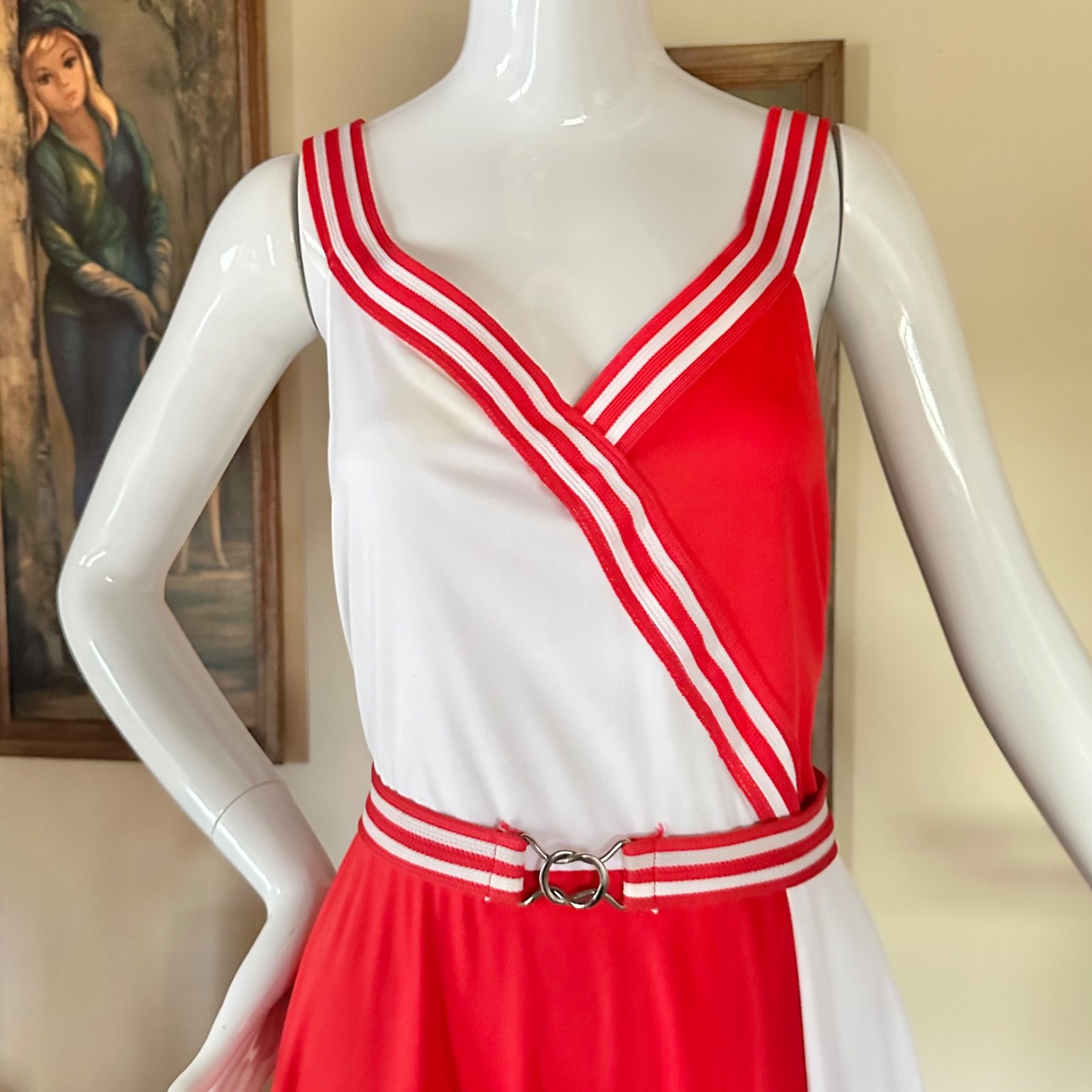 Vintage 1970s Red Color Block Disco Cheerleader Grease Preppy Tennis Dress M/L