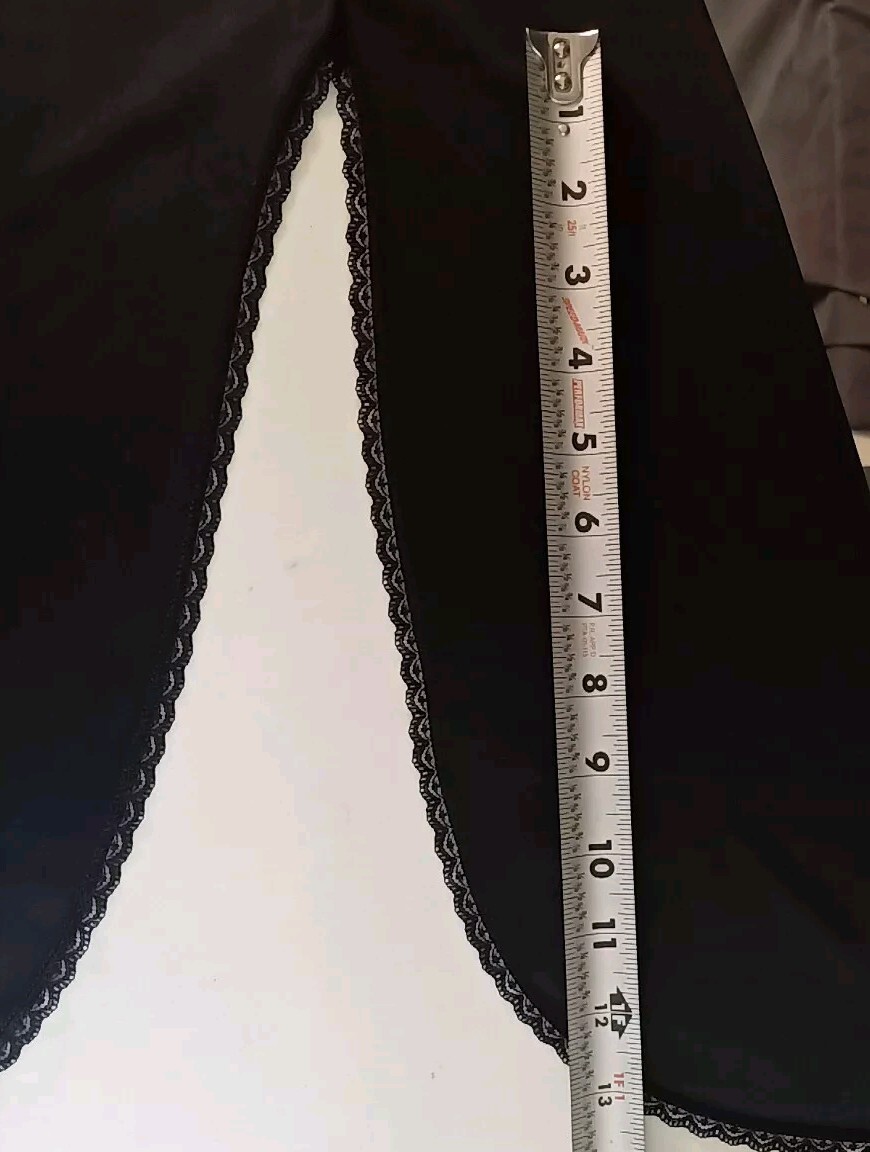 Black Nylon Half Slip Vassarette Single Seam Slit, Lace Trim 28″-40″ Waist