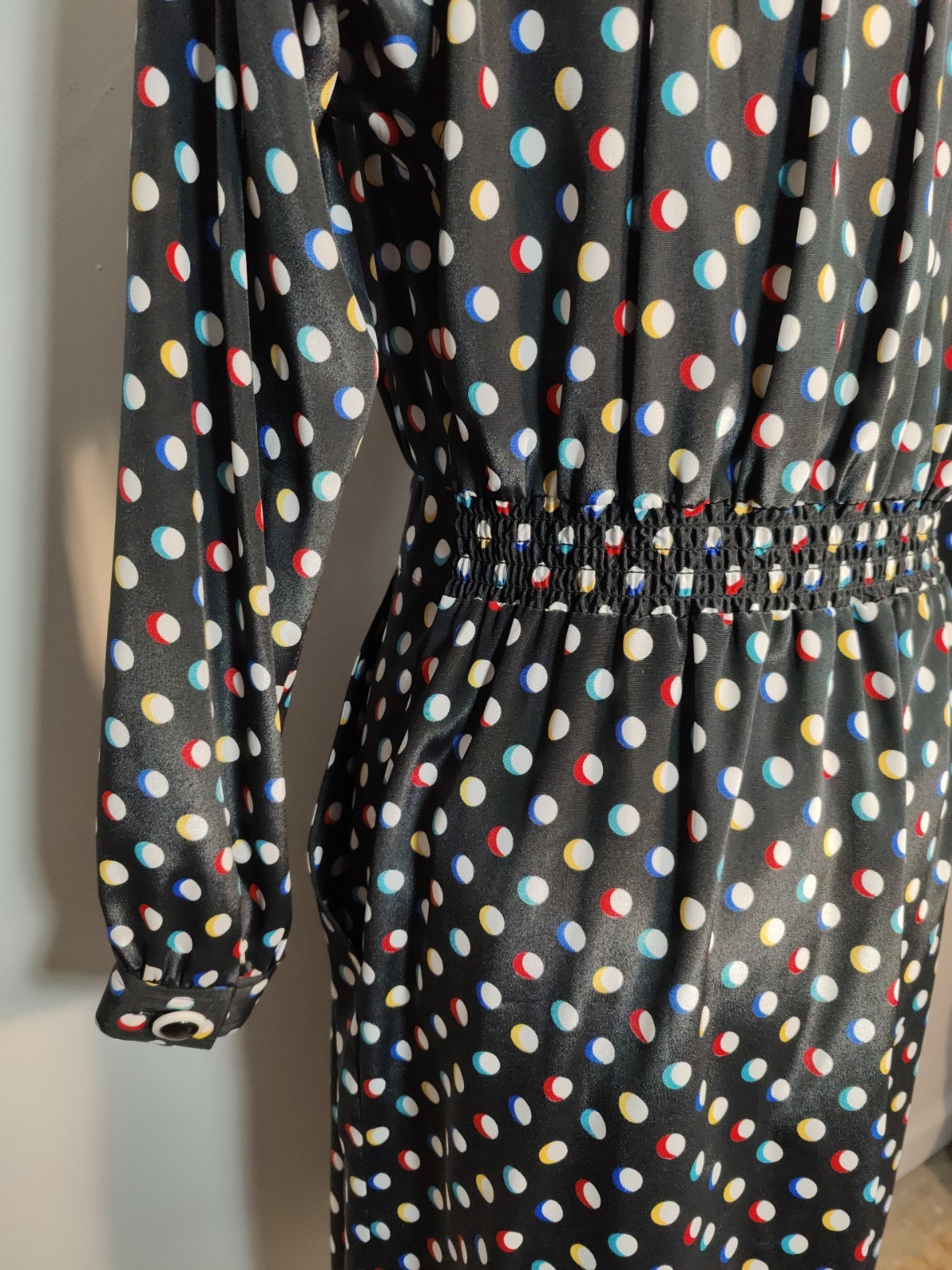 Vtg Leslie Fay 80’s Polka Dot Secretary Dress Sz M Career Shoulder Pads Pockets