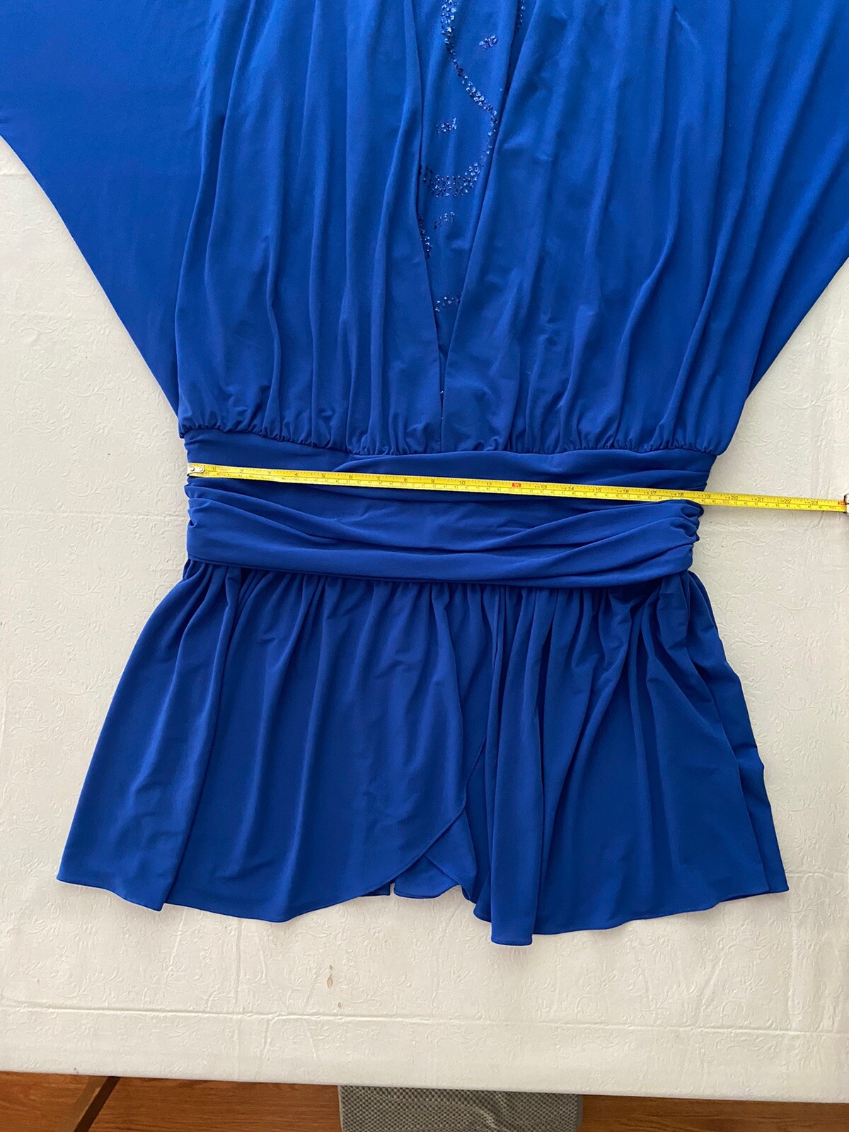 Vintage 1980s Claudia Cooper Royal Blue Dolman Batwing Drop Waist Dress Size 16