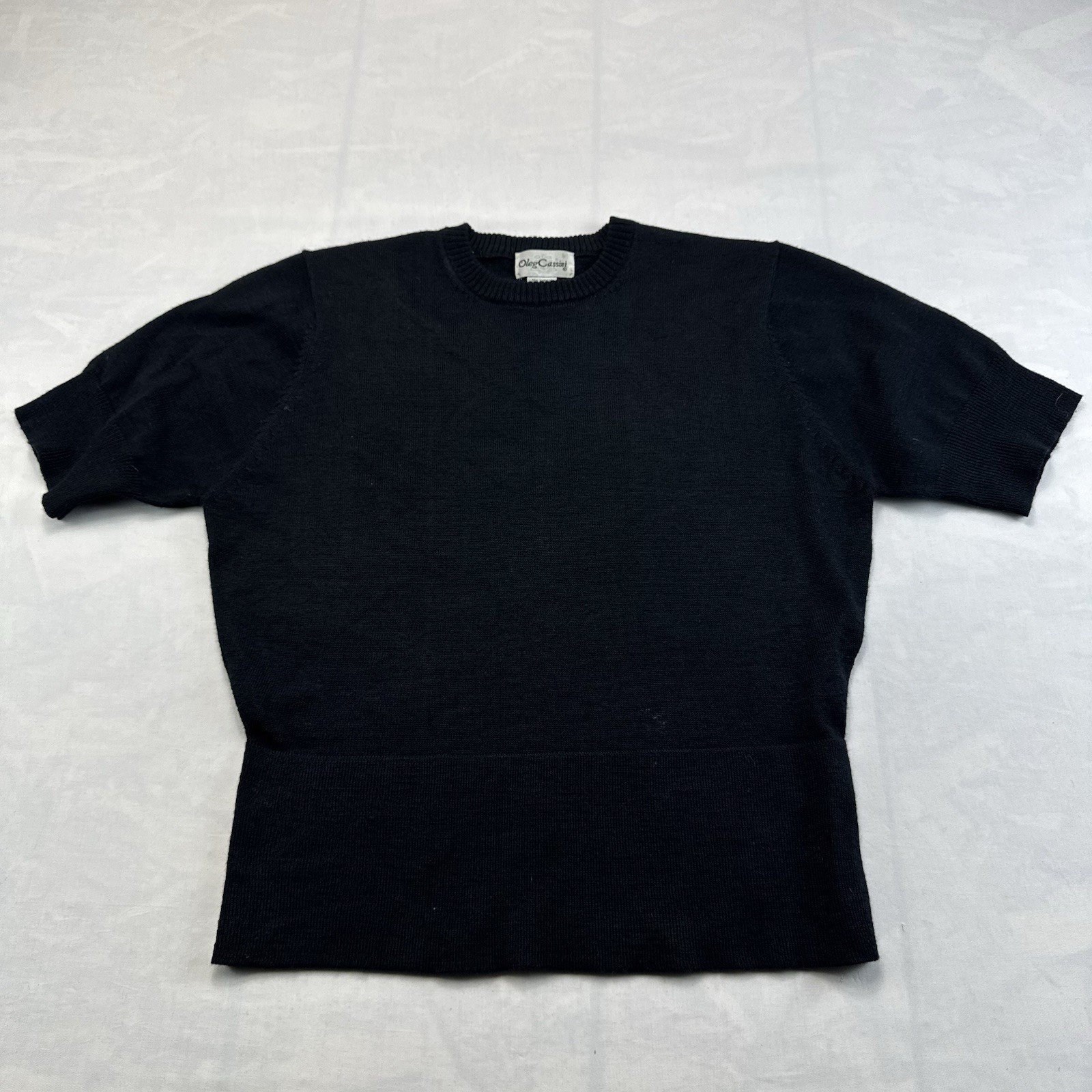 Vintage Oleg Cassini Womens Large Black Wool Blend Short Sleeve Sweater
