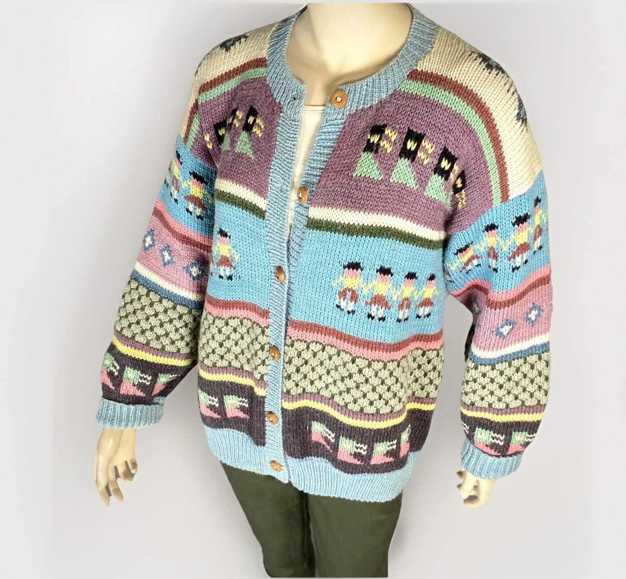 100% Alpaca Wool $250 Vintage Peruvian Cardigan Handmade by Yana, SZ L/XL, EUC