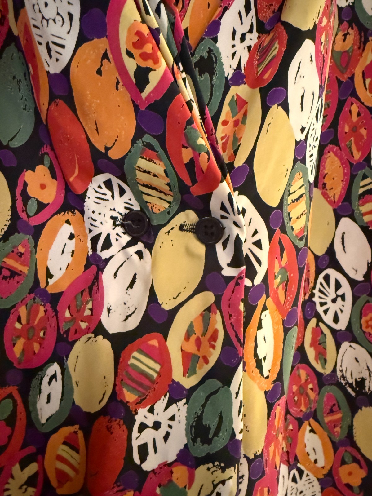Vintage Marlis Bright Fruit Novelty Print Deep V Neck Blouse XL