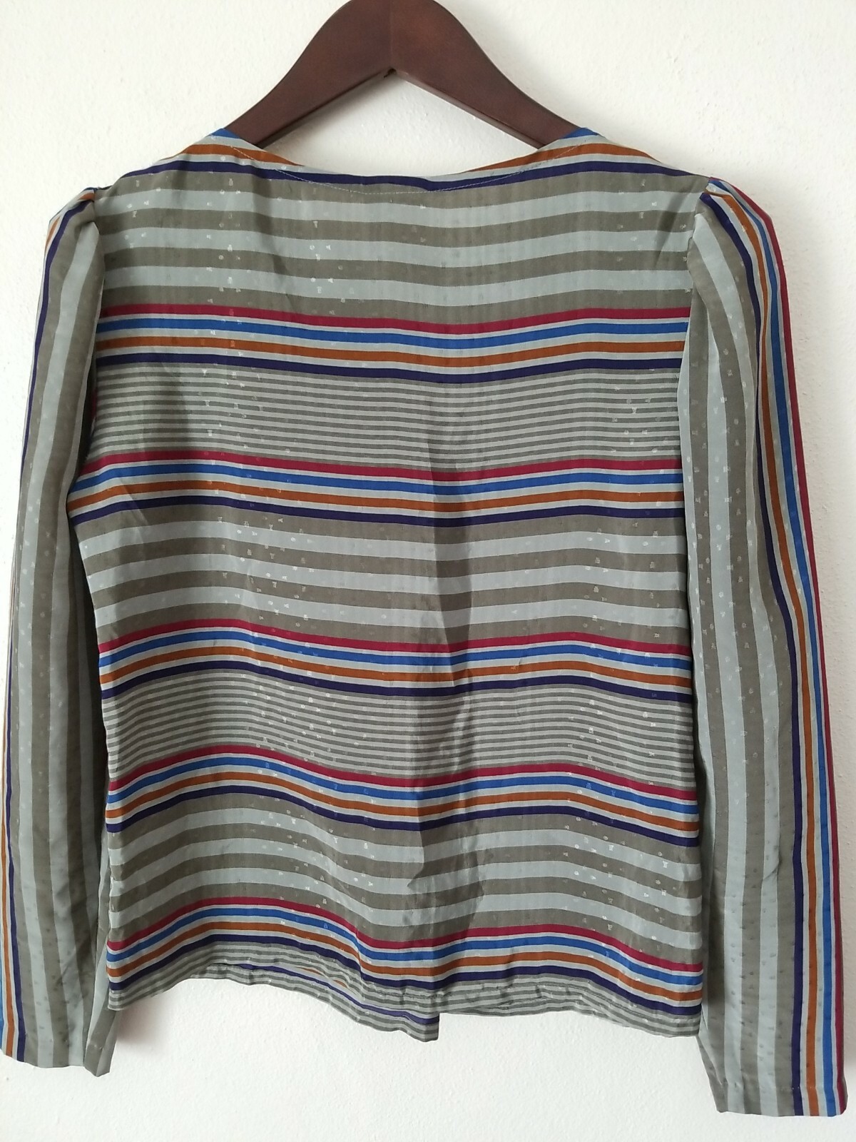 Vintage LANGTRY Striped Pullover Puff Sleeve Vertical Pleat Blouse Size
