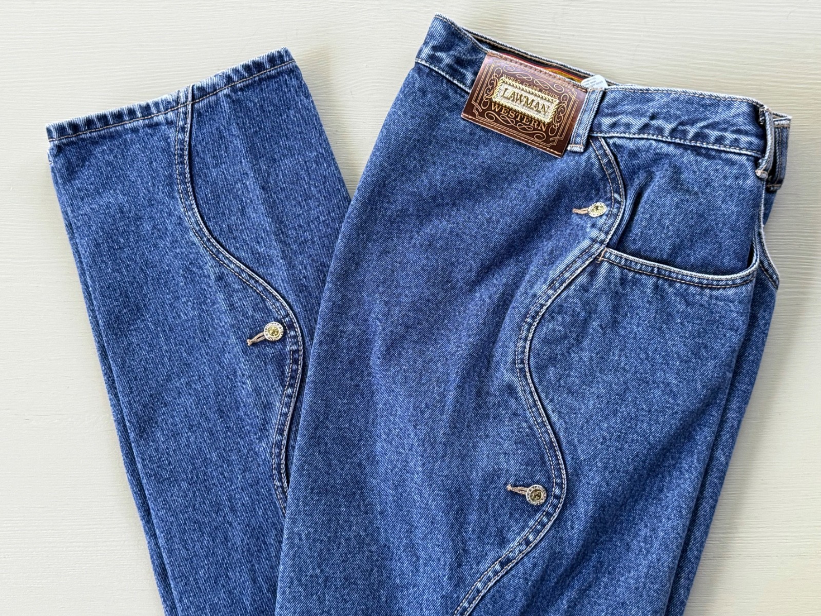 Vintage Lawman Women’s Western Denim Jeans Sz 11 High Waist 1990s Button Accents