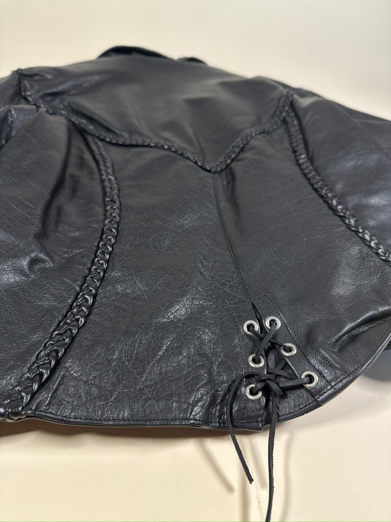 Vintage Leather Club Black Leather Moto Jacket Braided Western Bikers Womens XL