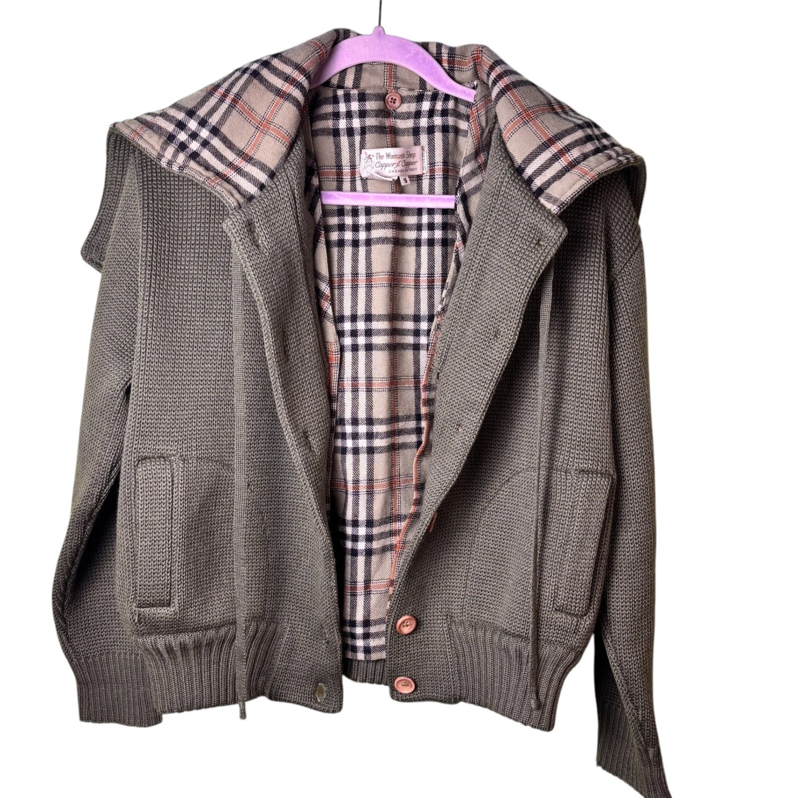 Vintage Capper & Capper 100% Pure Wool Hooded Cardigan Plaid Lined Button Front