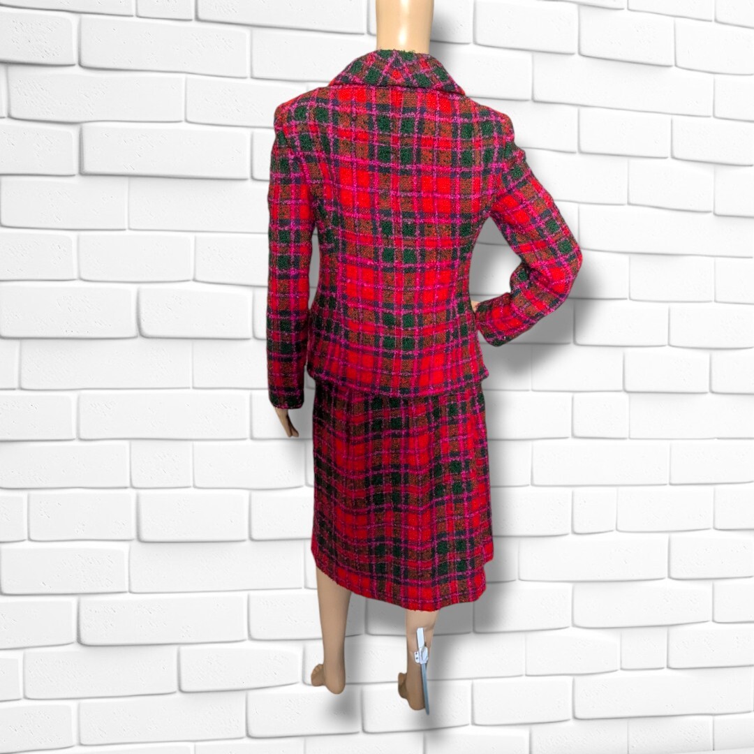 Vintage Ellen Brooke Sportswear Couture Inc 3 Piece Plaid Skirt Suit Boucle Wool