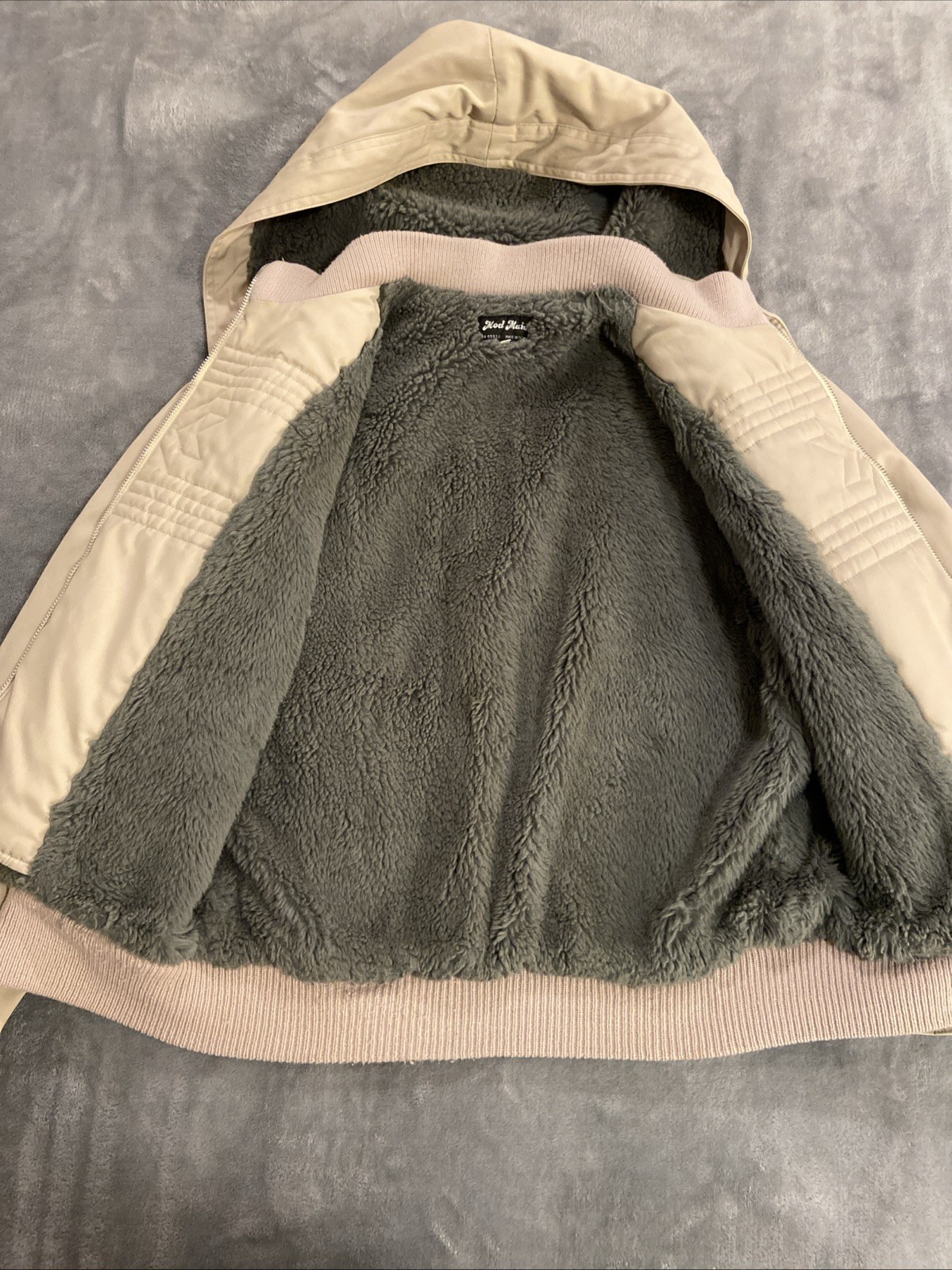 Vintage Retro Mod Maid Tan Grey Hooded Bomber Jacket Coat Women’s RN45533 RARE