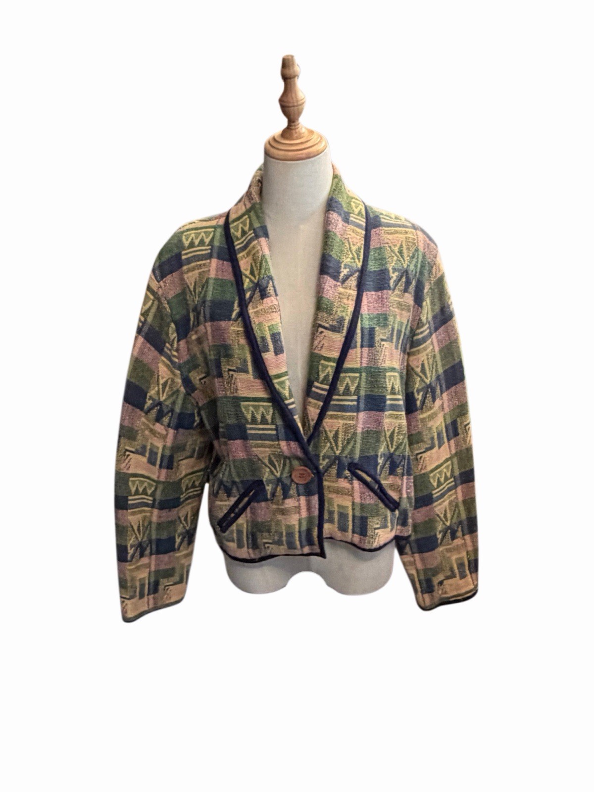 Casual Corner Vintage 90s Geometric Southwestern Cotton Tapestry Jacket Sz L