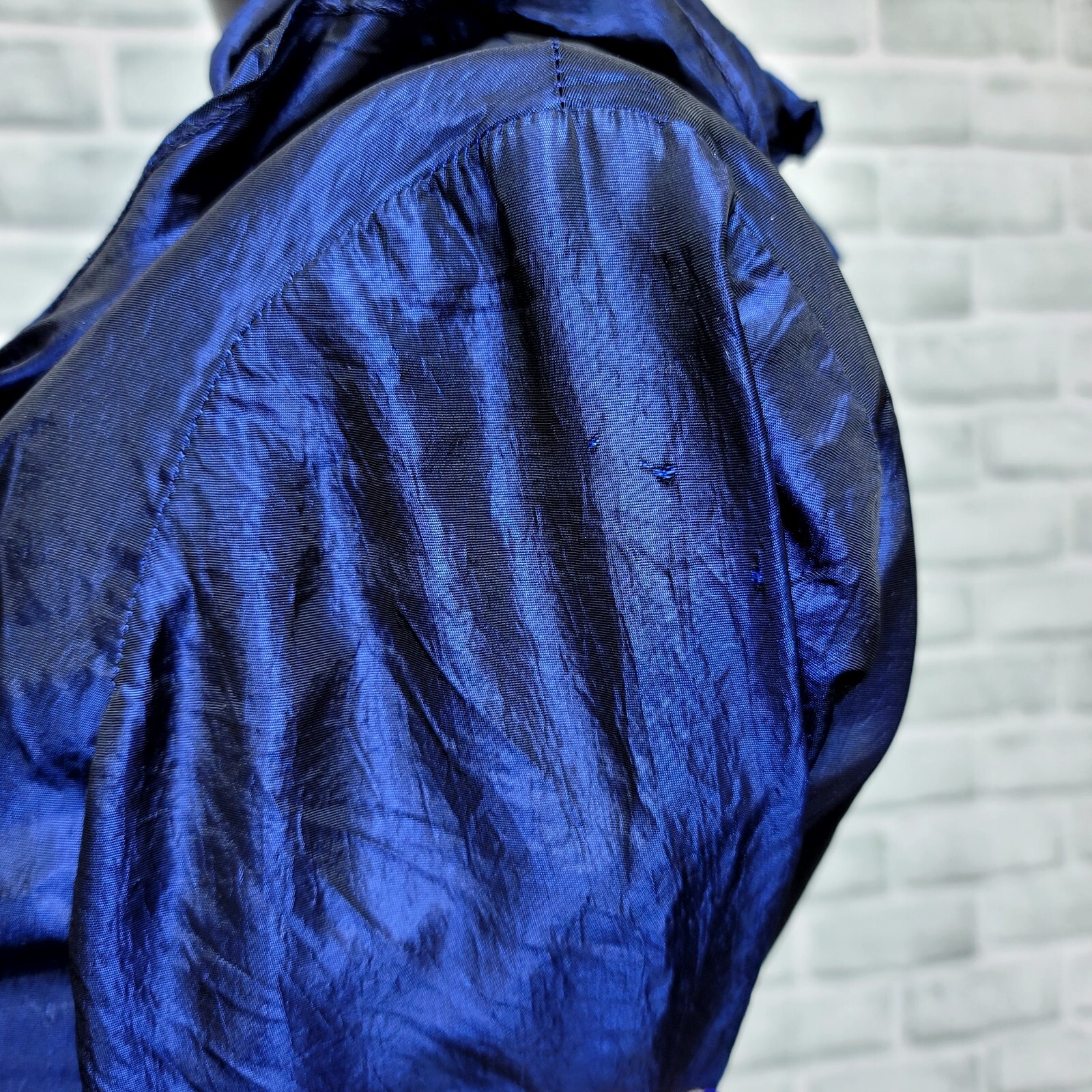 Vintage 70s Dan Leslie Womens S Midnight Blue Crushed Taffeta Ruffles Maxi Gown
