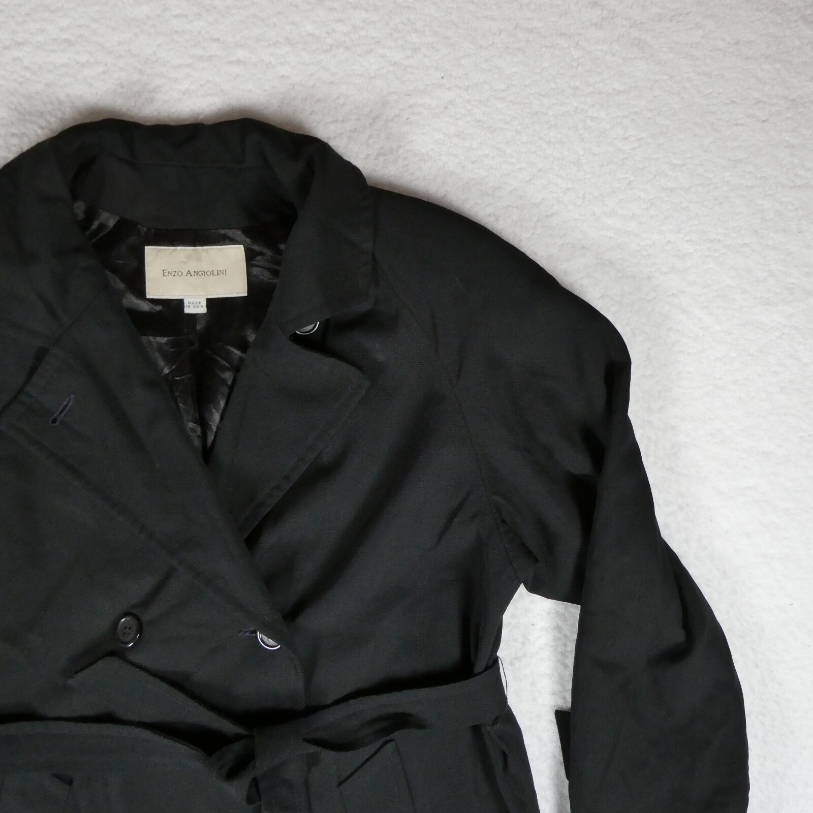 Vintage Enzo Angiolini Jacket Women Size 8 Black Trench Coat Made In USA