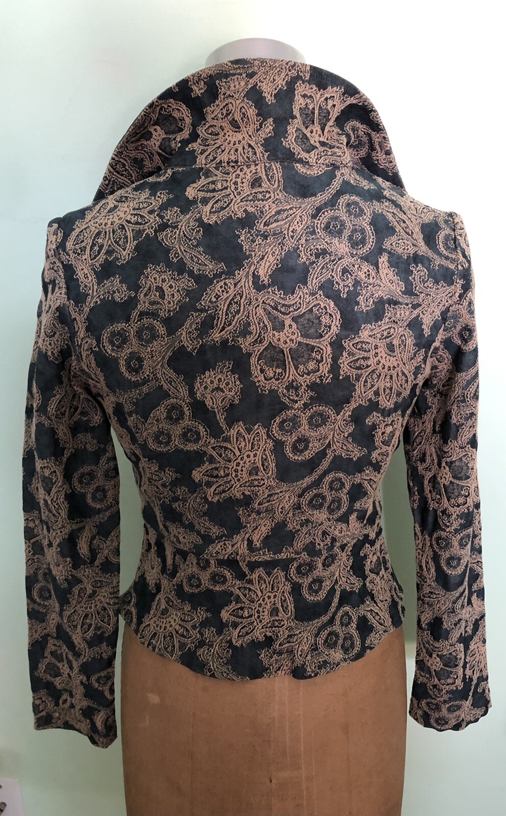 VTG. DOKI-GEKI WOMENS JACKET GRAY BEIGE PAISLEY STRETCHY SIZE S
