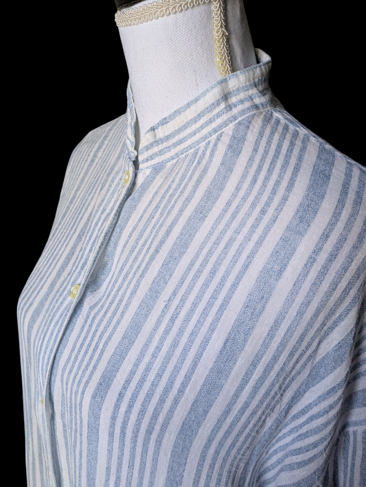 Vintage Victorias Secret 1980s Blue White Striped Semi Sheer Kaftan Large Button