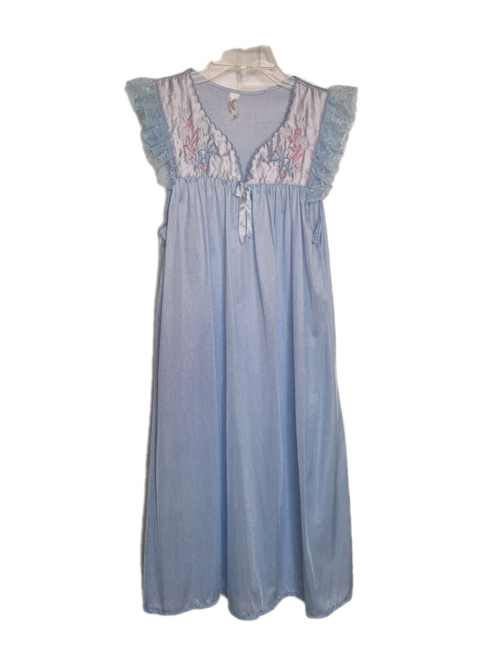 VTG Paramount Underwear Co Nylon Nightgown M Blue Lace&Floral Details Coquette