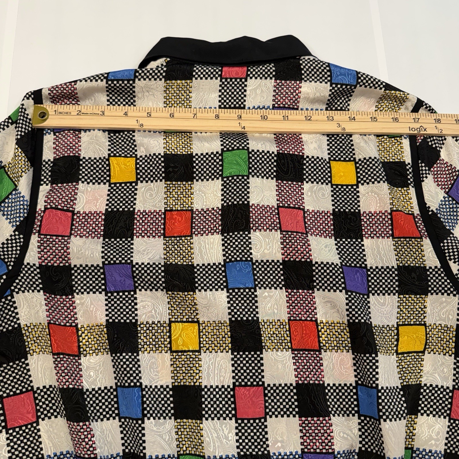 Vtg Geometric Colorblock Polyester Andrea Gayle Secretary Geek Blouse Sz 14