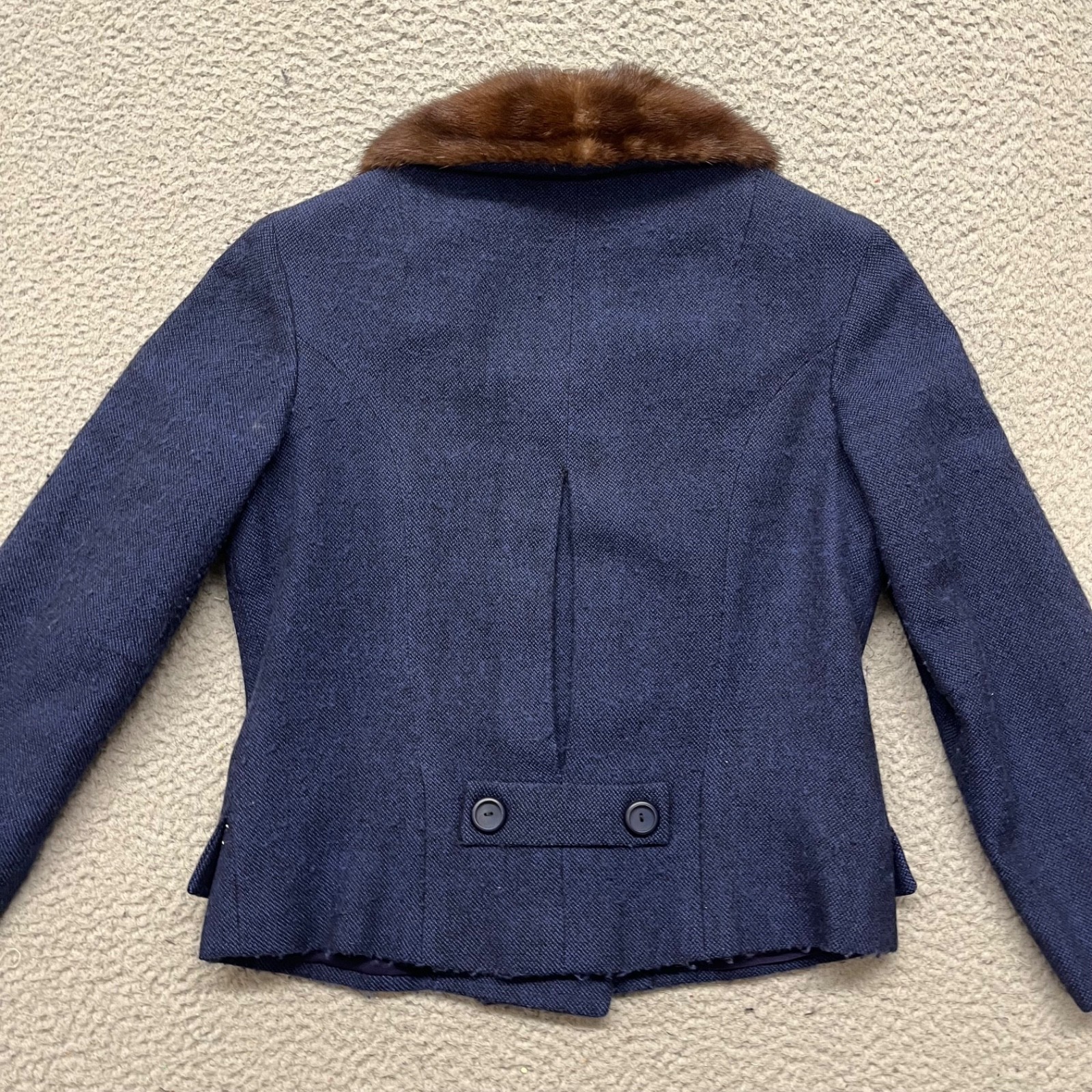 Vtg Zelinka Matlick Jacket Womens S Blue Forstmann Virgin Wool Fur Old Hollywood