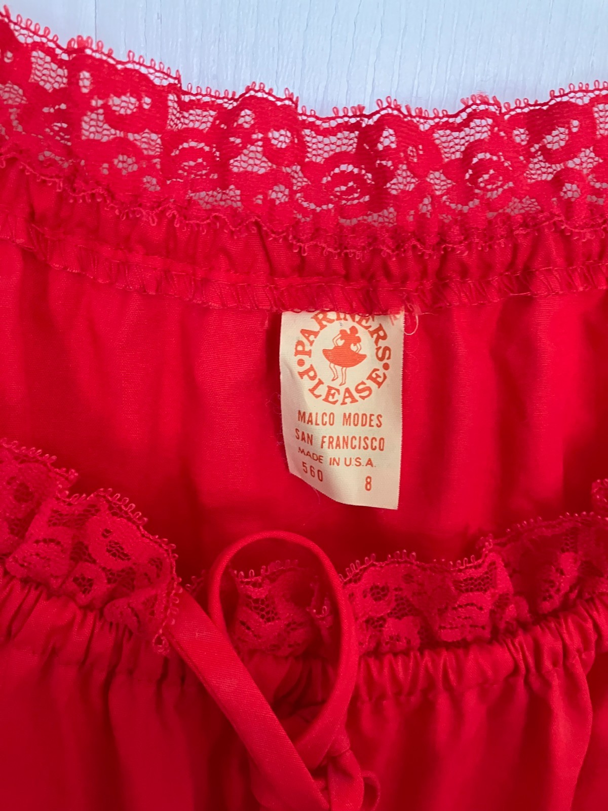 Partners Please Malco Modes vintage lace ruffle dance dress Made in USA retro