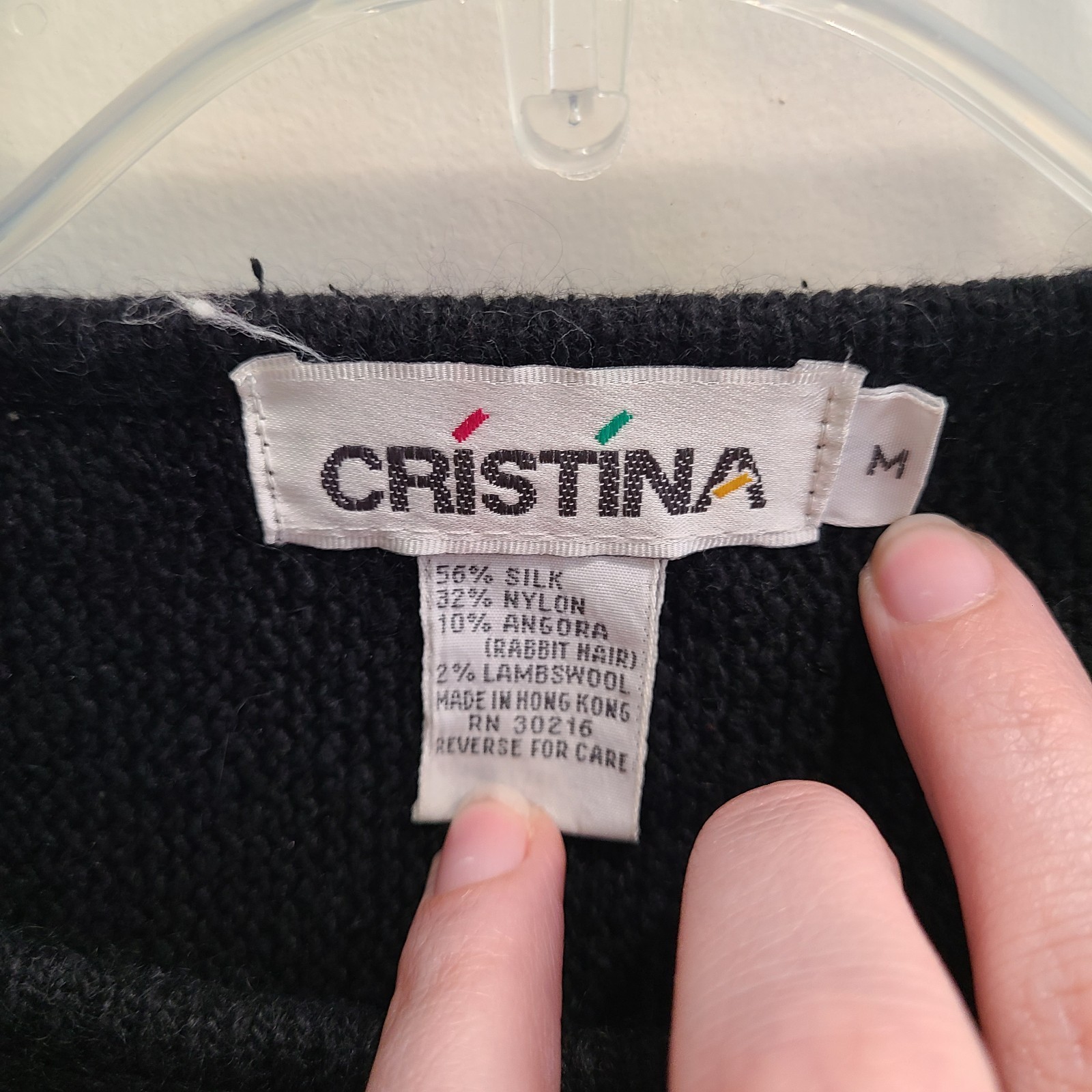 Vtg Cristina Womens Sz M Black Sweater Silk Angora Pearl Beaded Chic Cozy Unique