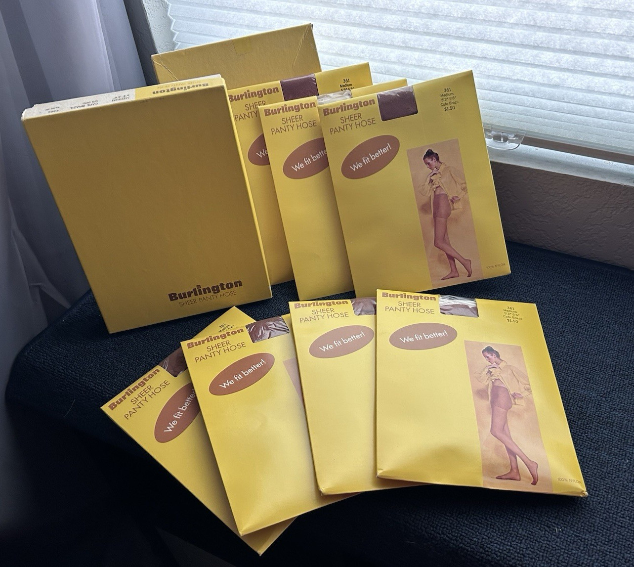 Vintage Burlington Sheer Panty Hose #361 Cafe Brazil Lot 7 – 2 Boxes, Medium NOS