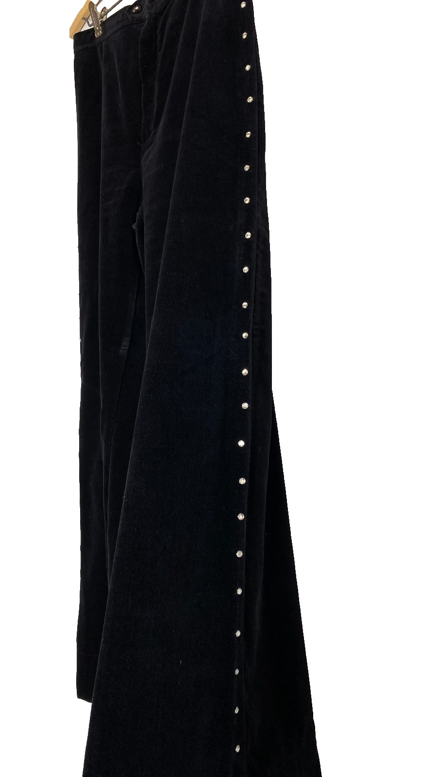 Vintage 1960s black velveteen wide leg pants S rhinestones high waist cotton