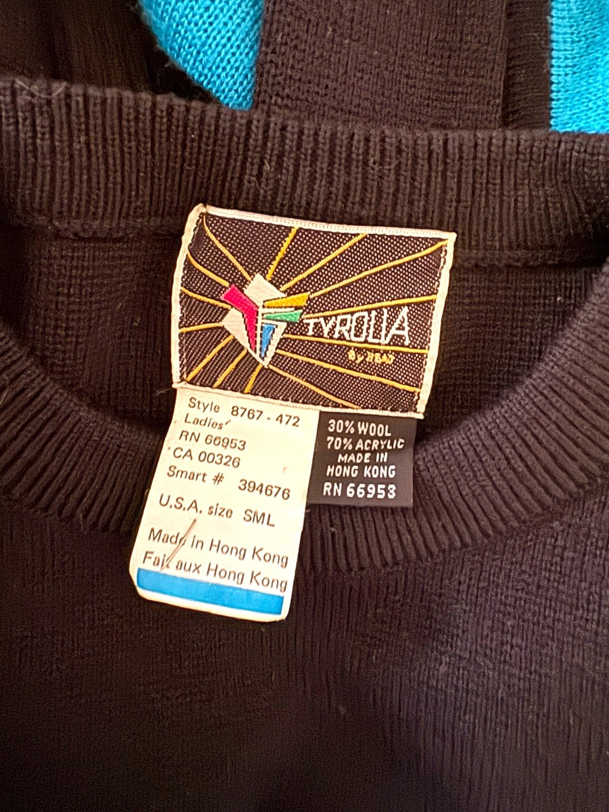 vtg 80s TYROLIA By Head Wool Bl Ski Sweater Pullover Crew Retro Womens Sz S
