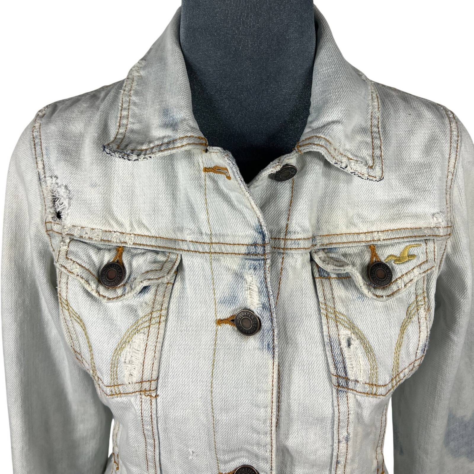 Hollister HCO Y2K Denim Jacket XS/S Trucker Distressed Bleached Thrashed Grunge