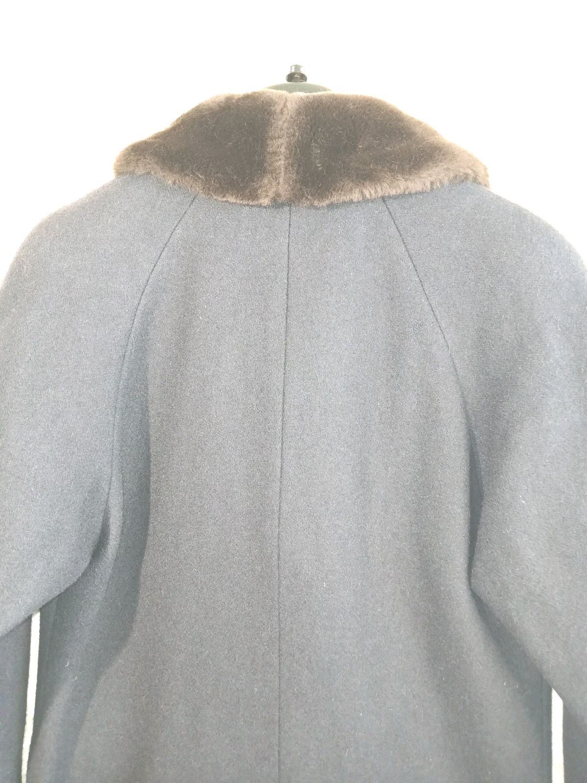 Vintage Women’s Dark Blue Wool Coat W Brown Faux Fur Collar Made In Usa, Size 6